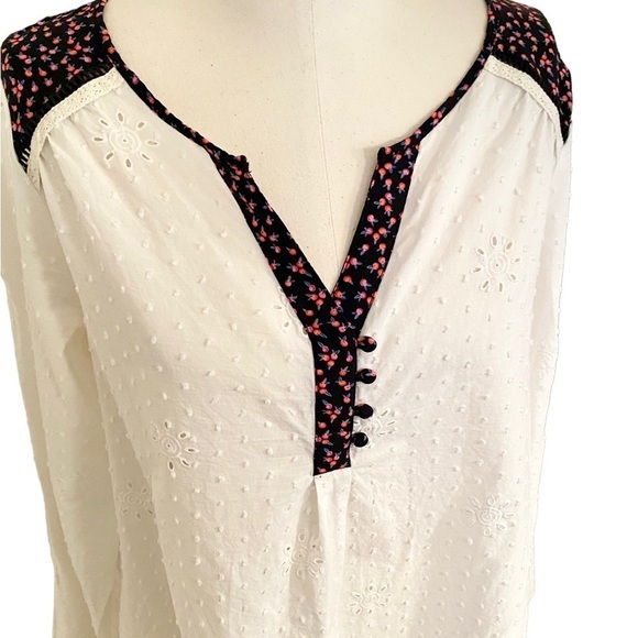 MATILDA JANE EMBROIDERED SPLIT NECK POINTELLE COTTON BLOUSE SIZE LARGE FLORAL - Picture 11 of 16